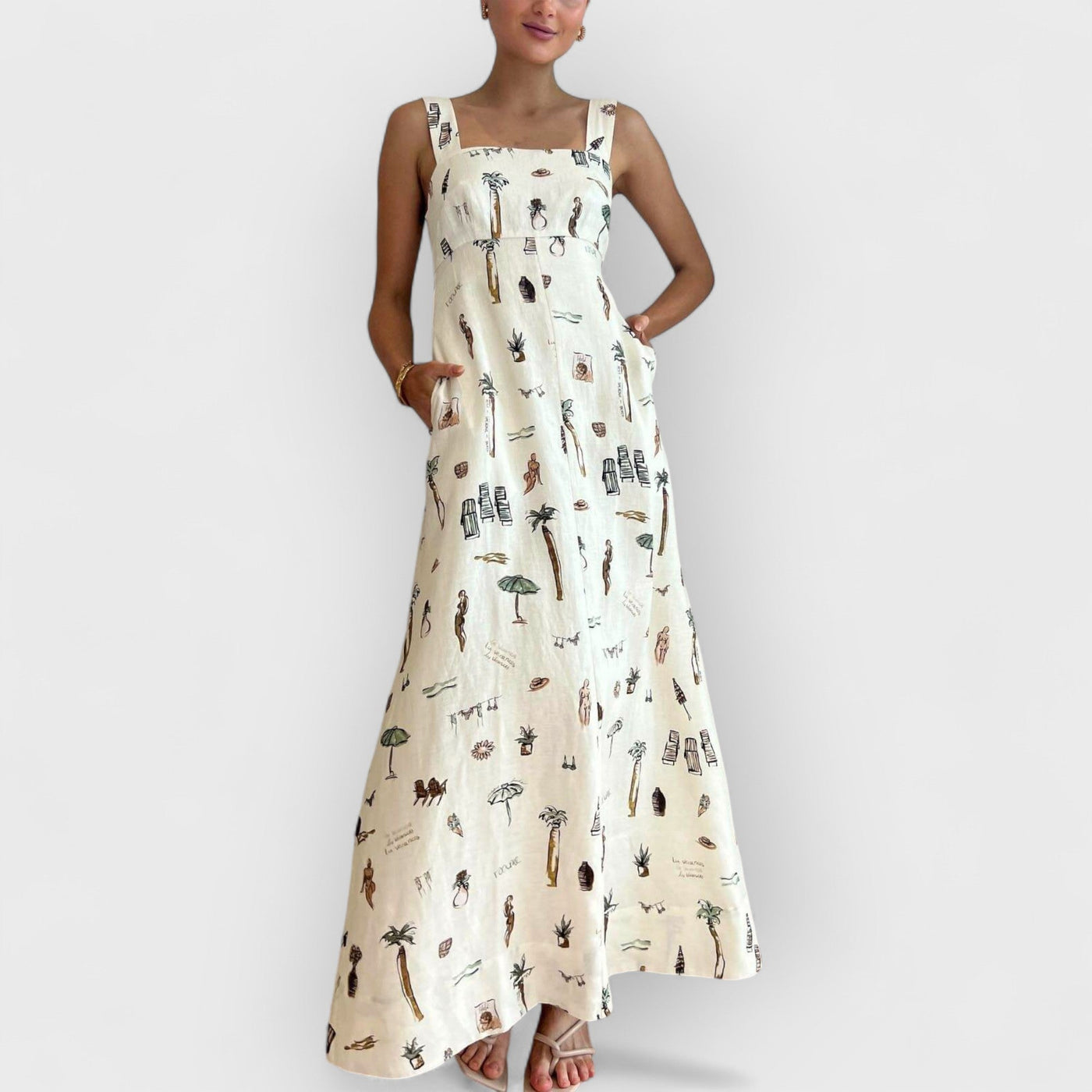 Fashionable Personalized Graffiti Suspender Sexy Backless Maxi Dress