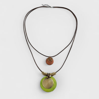 Wooden Disc Beaded Long Necklace
