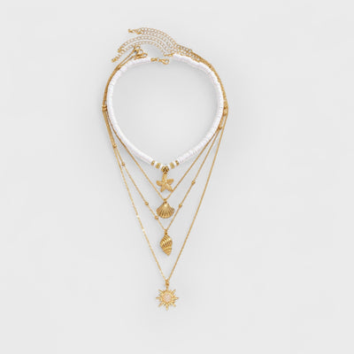 South Pacific Shell Starfish Multi-Layer Necklace Gold