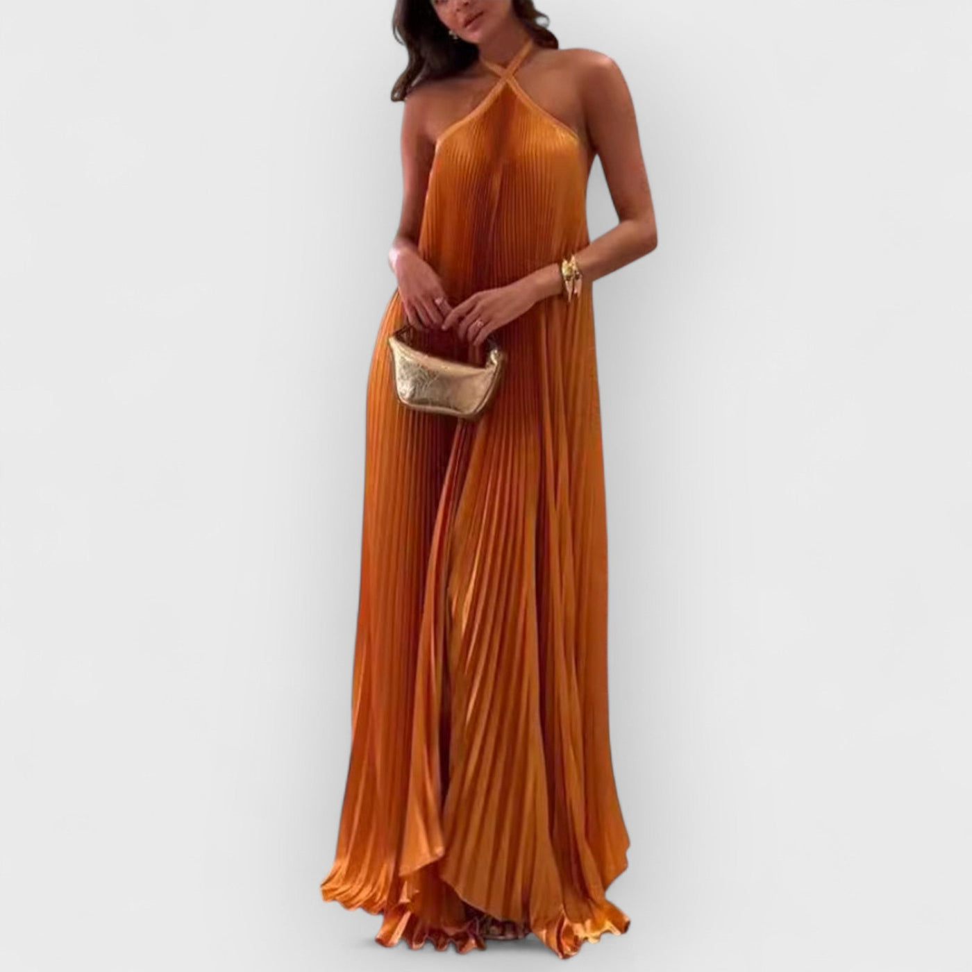Halter Backless Pleated Dress