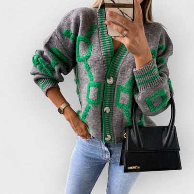 V-Neck Casual Color Contrast Knit Cardigan