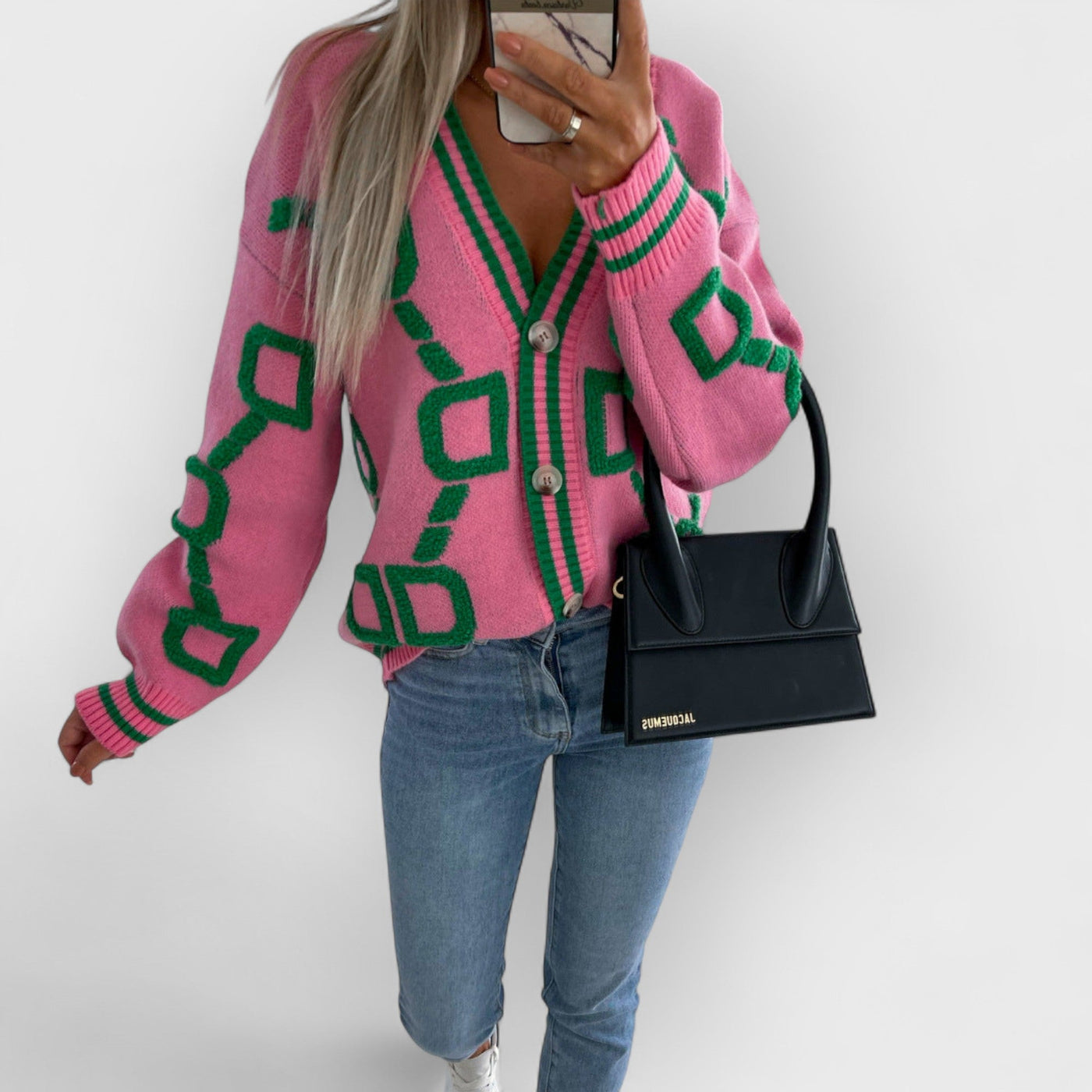 V-Neck Casual Color Contrast Knit Cardigan