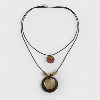 Wooden Disc Beaded Long Necklace