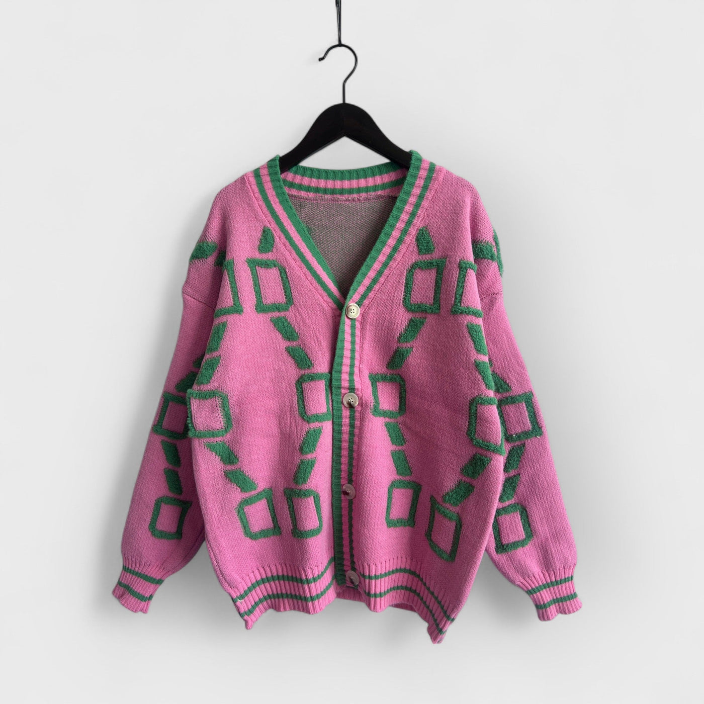 V-Neck Casual Color Contrast Knit Cardigan