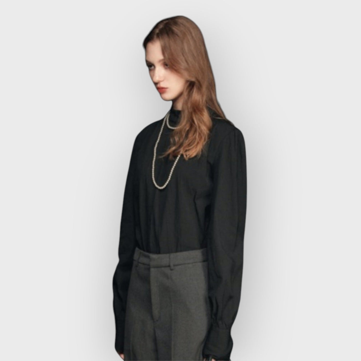Mock Neck Puff Sleeve Blouse