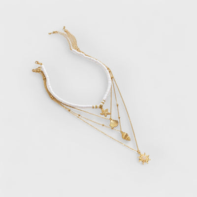 South Pacific Shell Starfish Multi-Layer Necklace Gold
