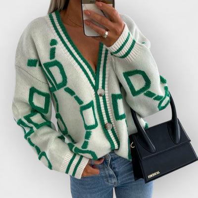 V-Neck Casual Color Contrast Knit Cardigan