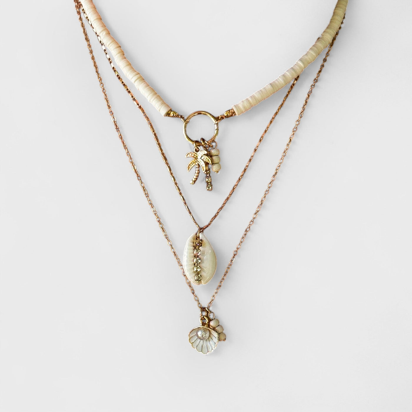 Shell And Sunflower Pendant Multi-layered Necklace