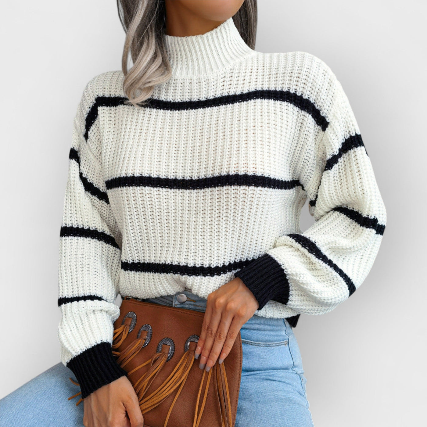 Striped Half-Turtleneck Sweater