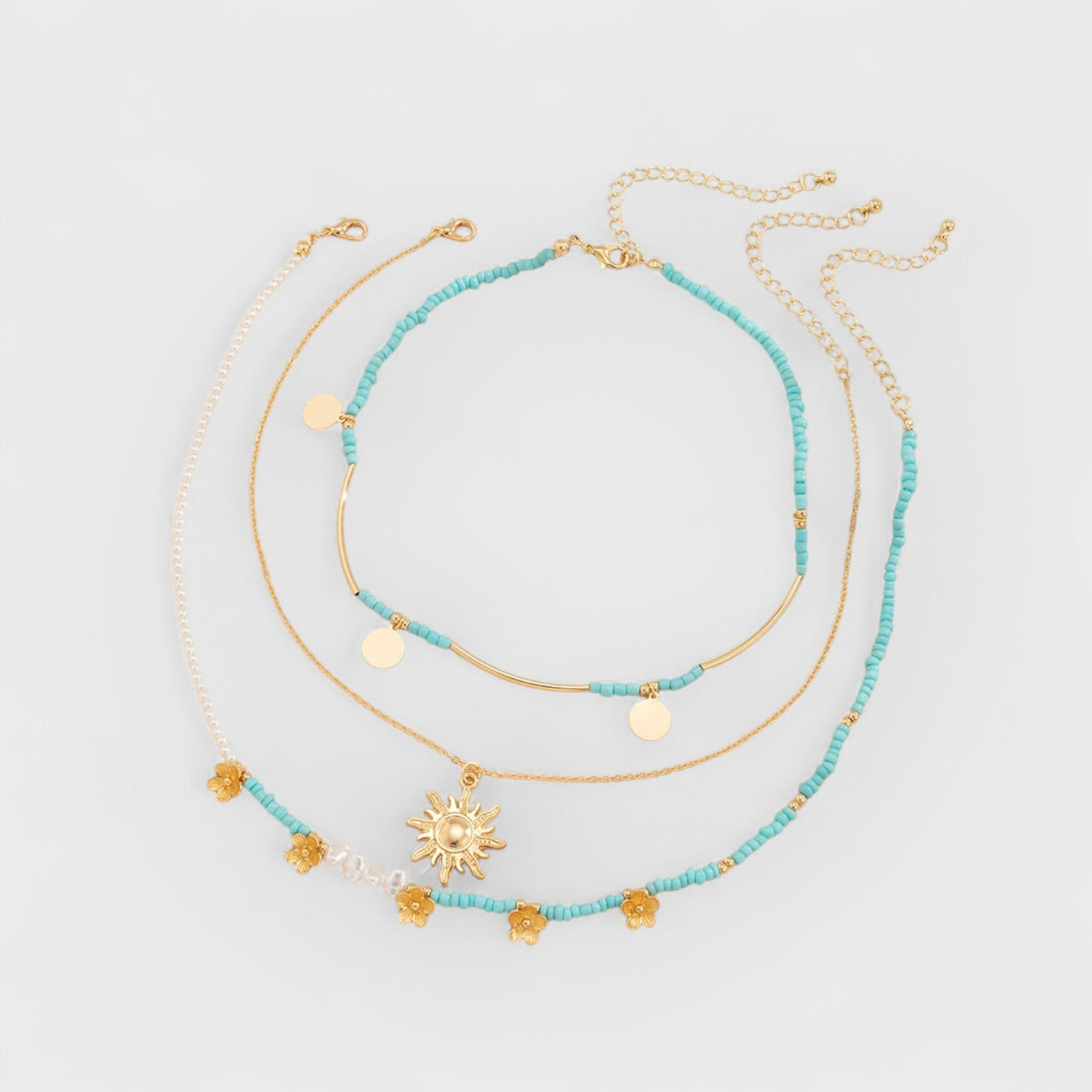 3pcs Sun & Floral Faux Pearl Beaded Necklace