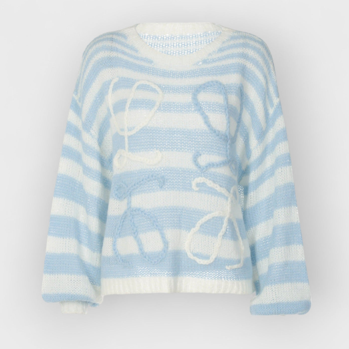 Blue White Contrast Striped Sweater