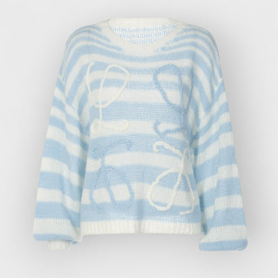 Blue White Contrast Striped Sweater