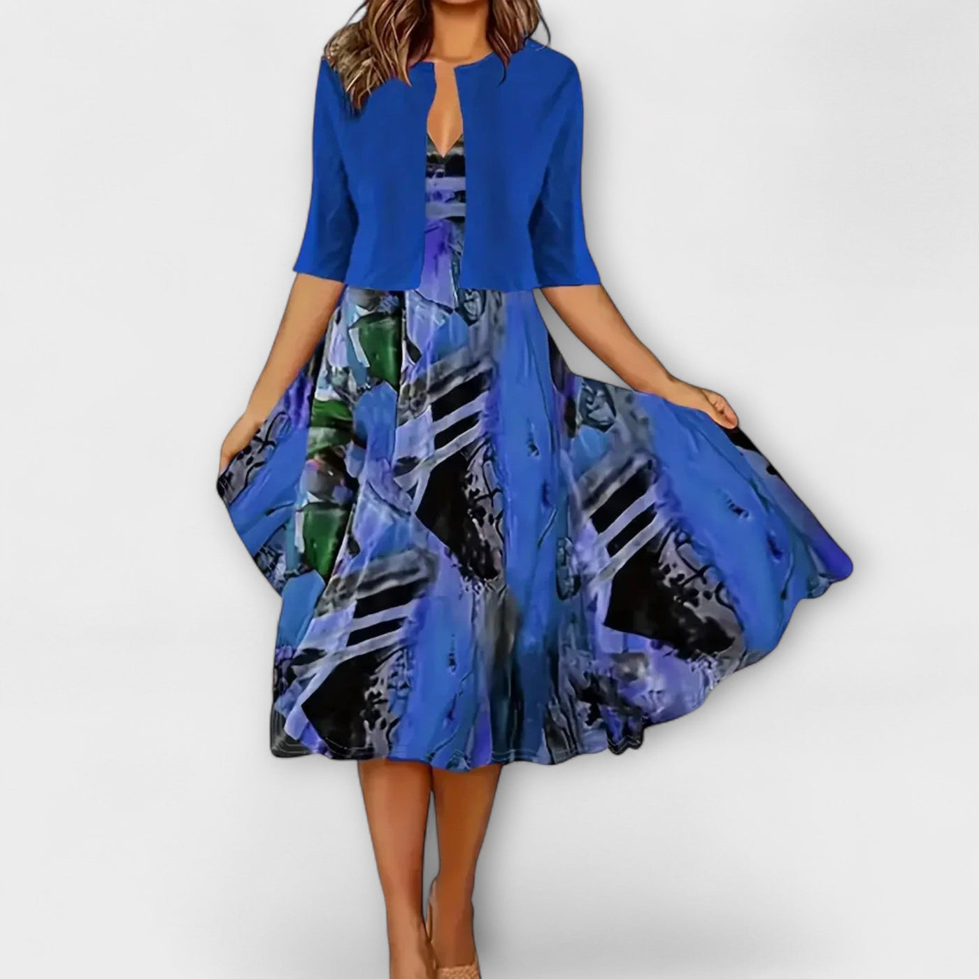 Elegant Midi Summer Dress for Women with Blazer