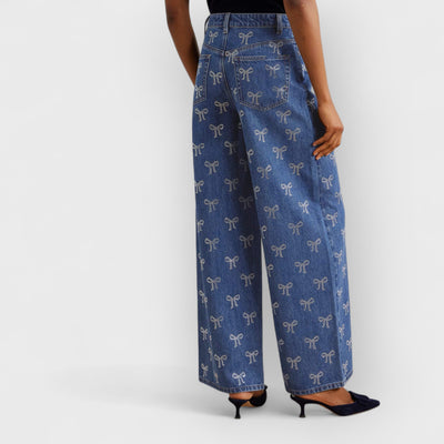 Bow Crystal-Embellished High-Rise Wide-Leg Jeans