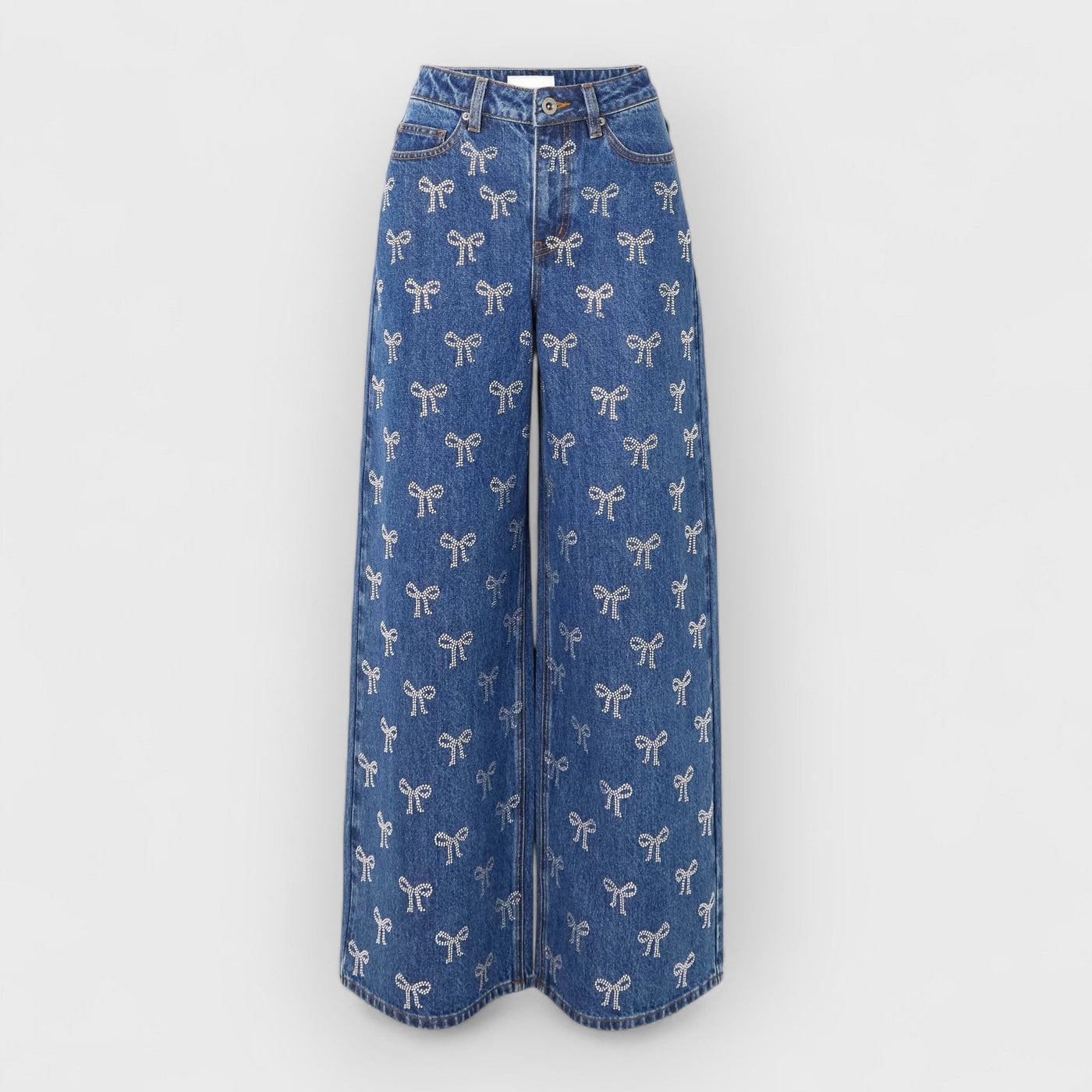 Bow Crystal-Embellished High-Rise Wide-Leg Jeans