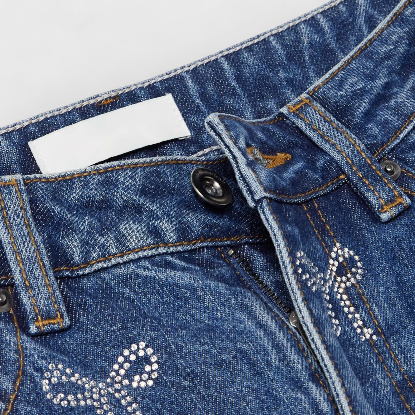 Bow Crystal-Embellished High-Rise Wide-Leg Jeans