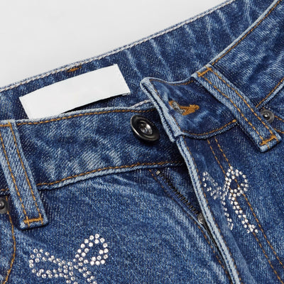 Bow Crystal-Embellished High-Rise Wide-Leg Jeans