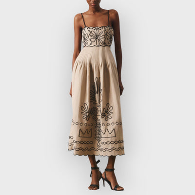 Summer Print Strap Midi Dress