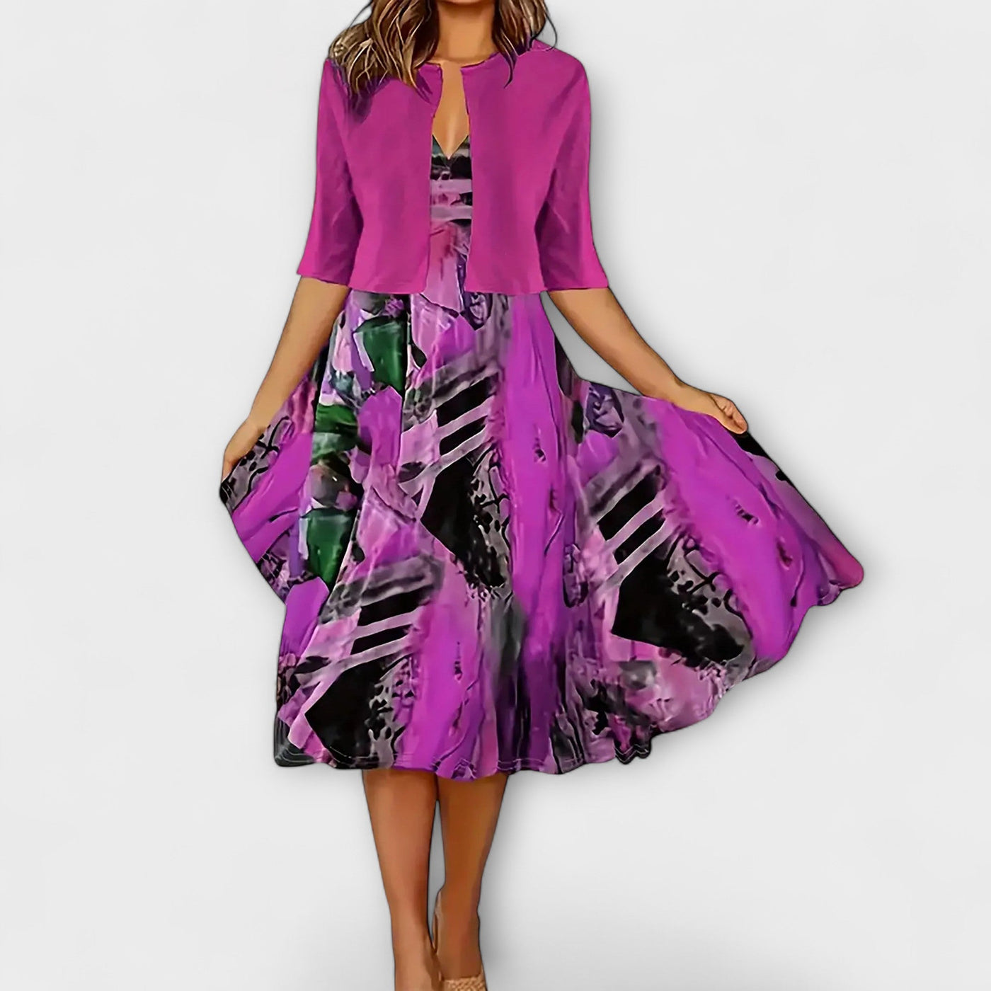 Elegant Midi Summer Dress for Women with Blazer