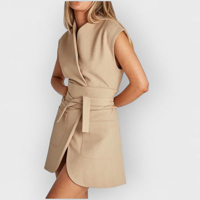 V-Neck Design Belted Dress