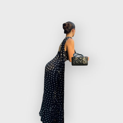 Black And Cream Polka Dot Ruffle Maxi Dress
