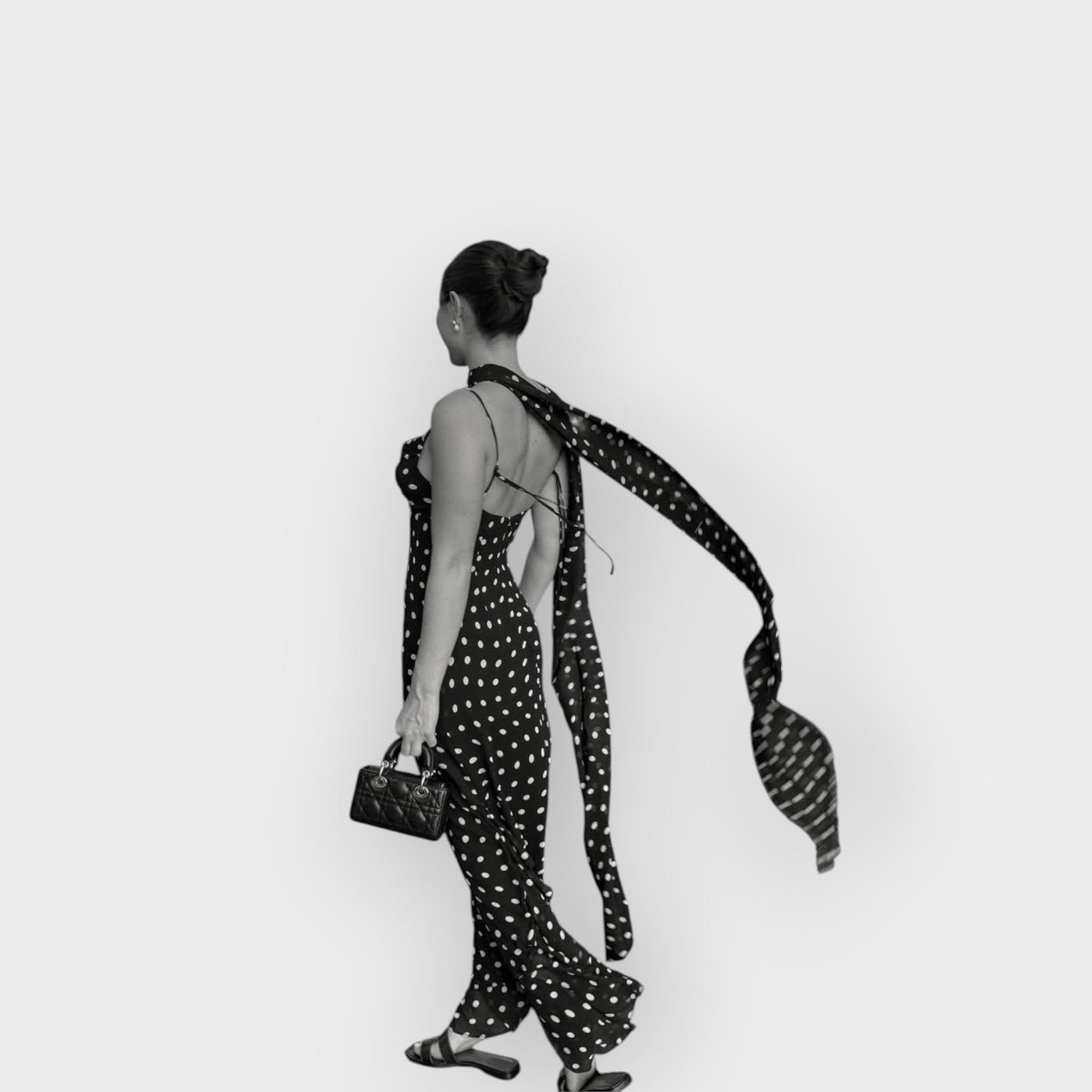 Black And Cream Polka Dot Ruffle Maxi Dress