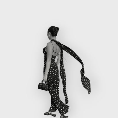 Black And Cream Polka Dot Ruffle Maxi Dress