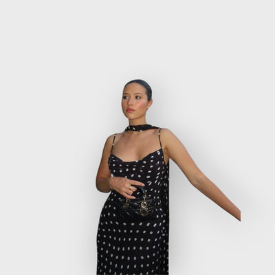 Black And Cream Polka Dot Ruffle Maxi Dress