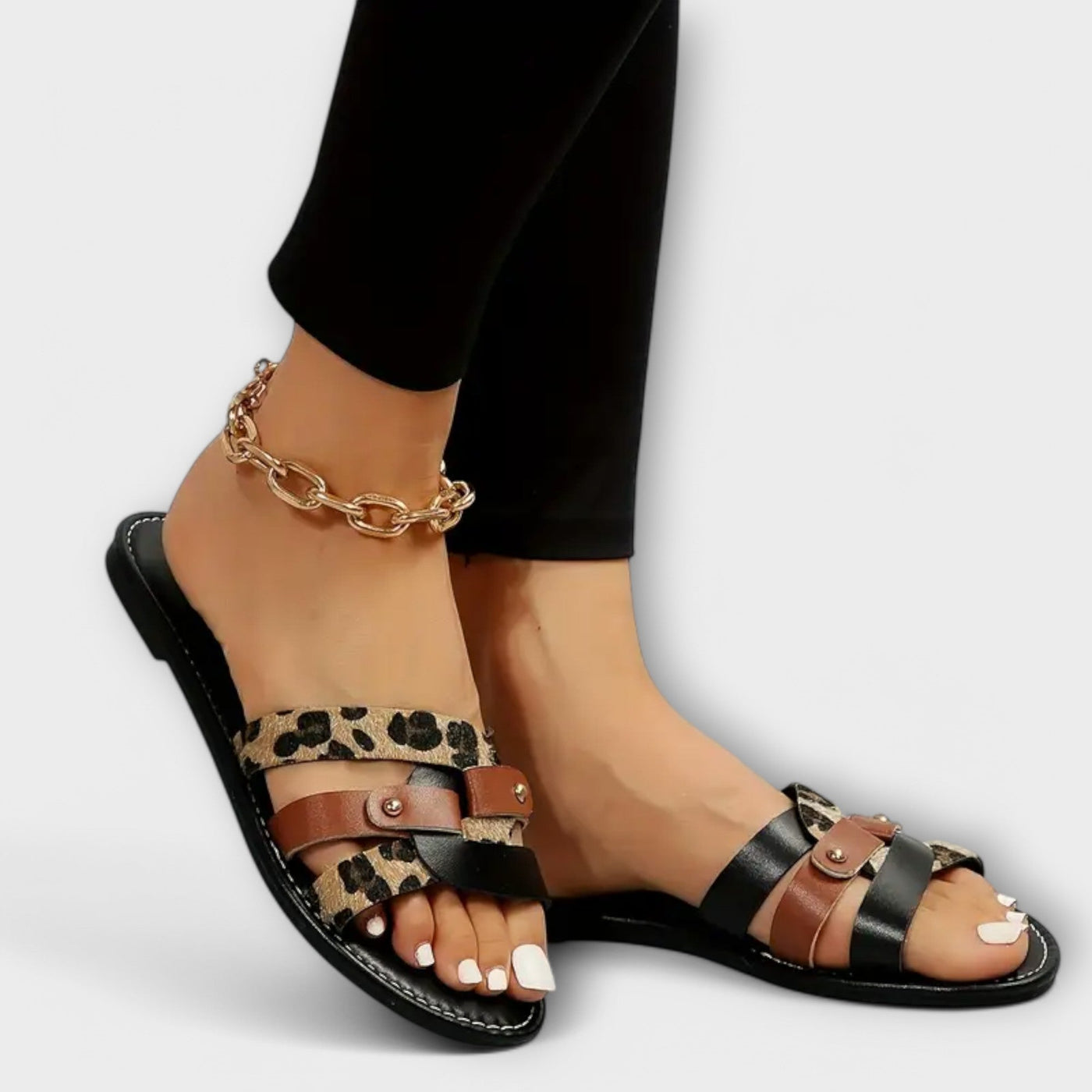 Leopard Cross-Strap Sandals