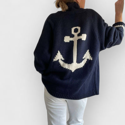 Varsity Chunky Anchor Cardigan-Navy