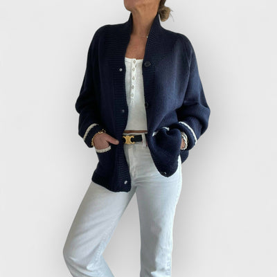 Varsity Chunky Anchor Cardigan-Navy