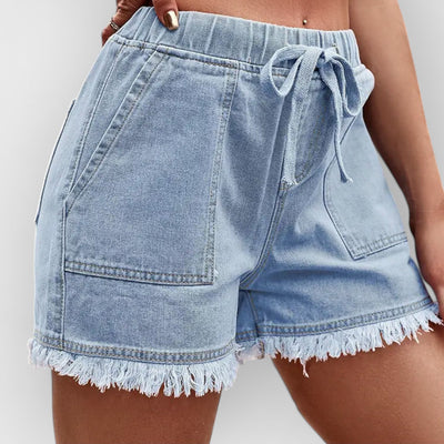 High-Waist Drawstring Denim Shorts