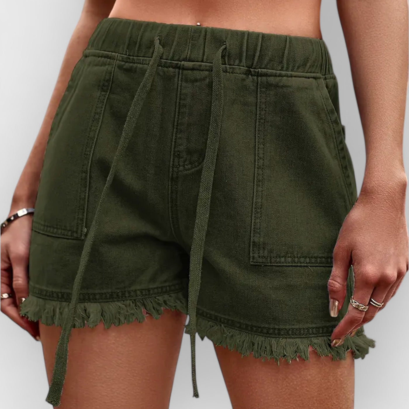 High-Waist Drawstring Denim Shorts