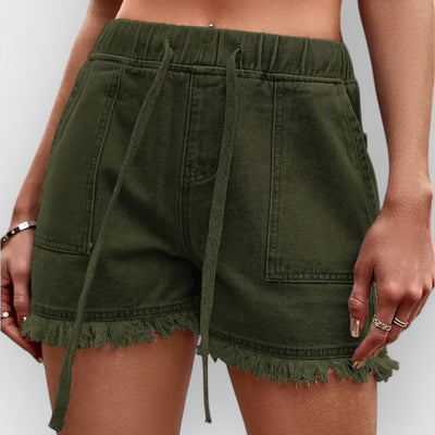 High-Waist Drawstring Denim Shorts
