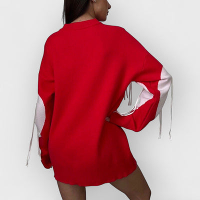 Heart Tassel Round Neck Loose Long Sweater