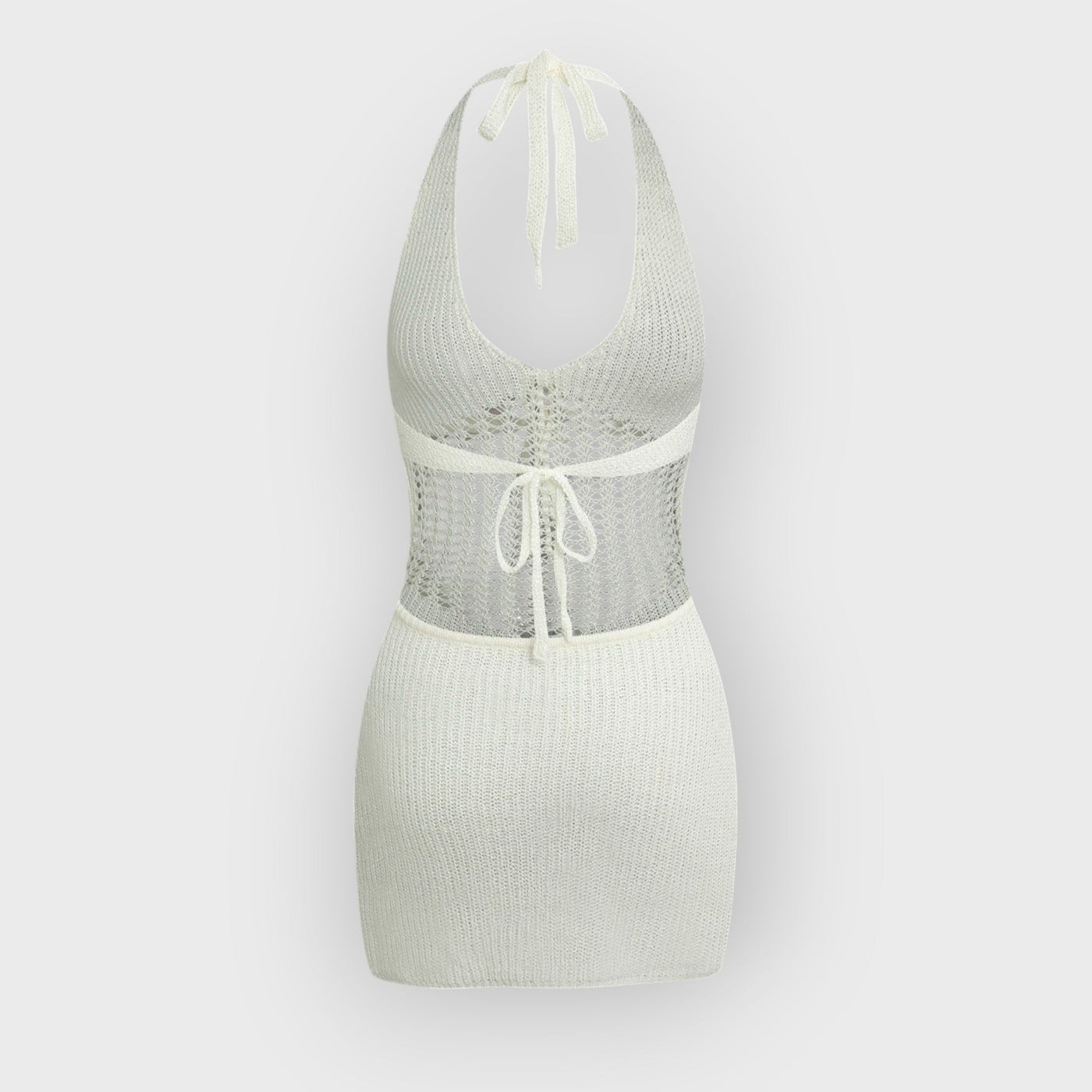 Halter Crochet Waist Backless Knit Mini Dress