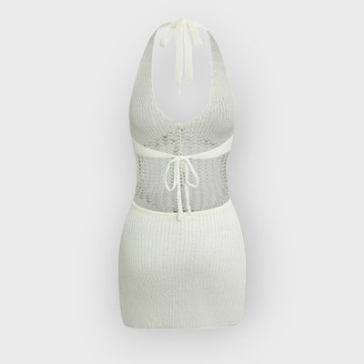 Halter Crochet Waist Backless Knit Mini Dress