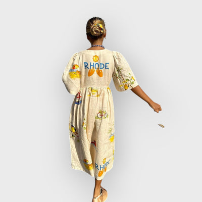 Unique Holiday Folk Floral Print Puff Sleeve Midi Dress