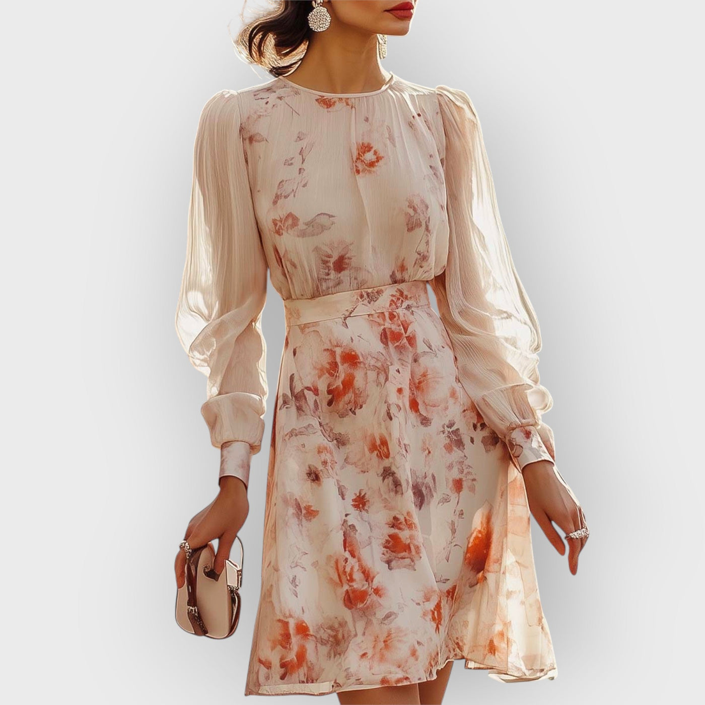 Pleated Floral Print Short Sleeve Dress