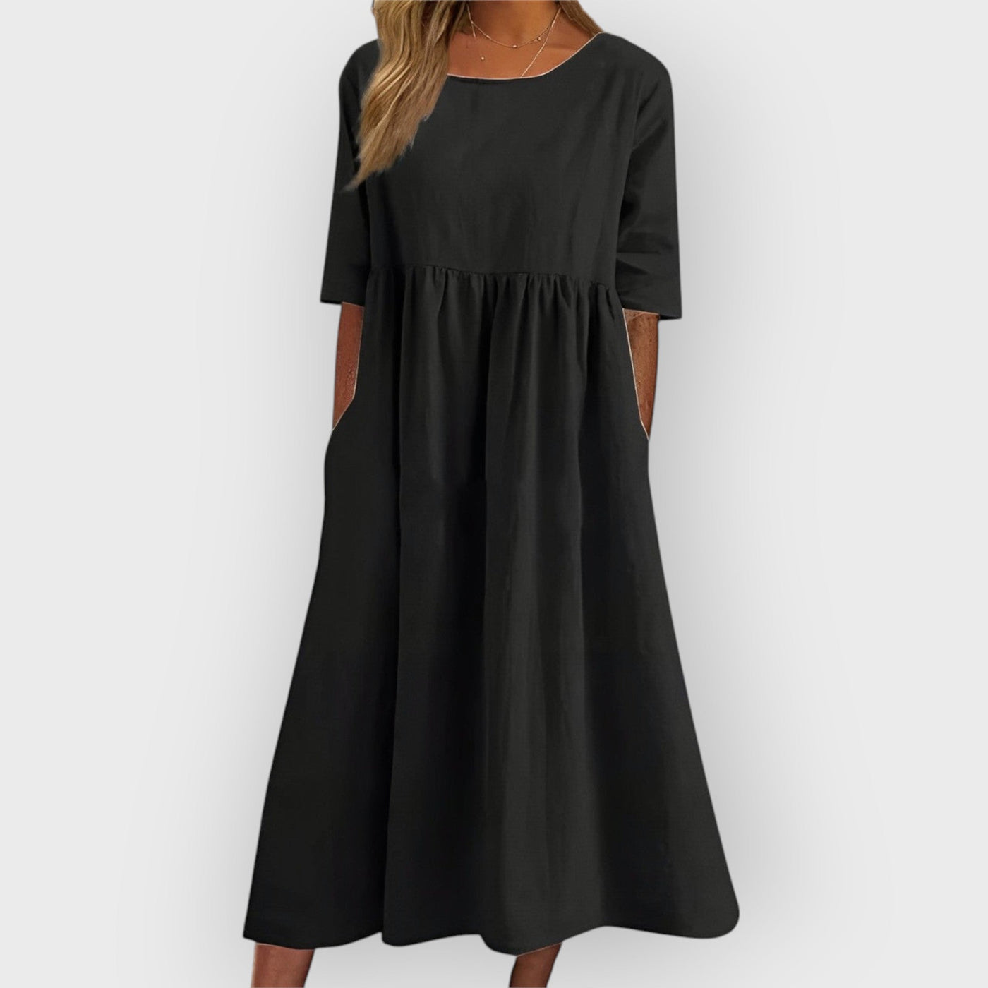 Harper Breathable Vintage Midi Dress with Pleated Design