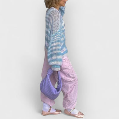 Blue White Contrast Striped Sweater