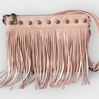 Fringe Decor Crossbody Bag White