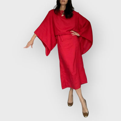 Crimson Linen Breeze Kimono Dress
