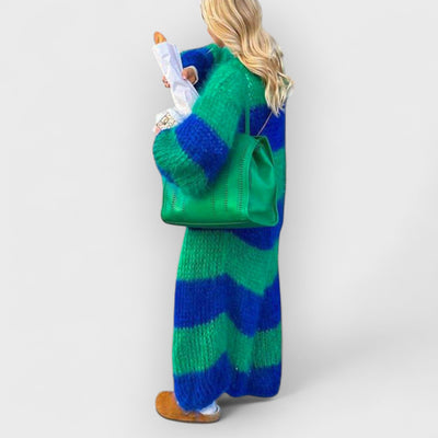Lazy Style Contrast Striped Sweater Long Coat