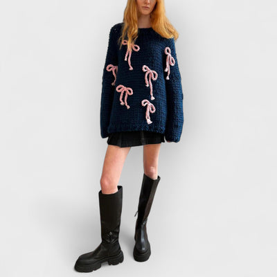 Exquisite Bow Crew Neck Loose Sweater