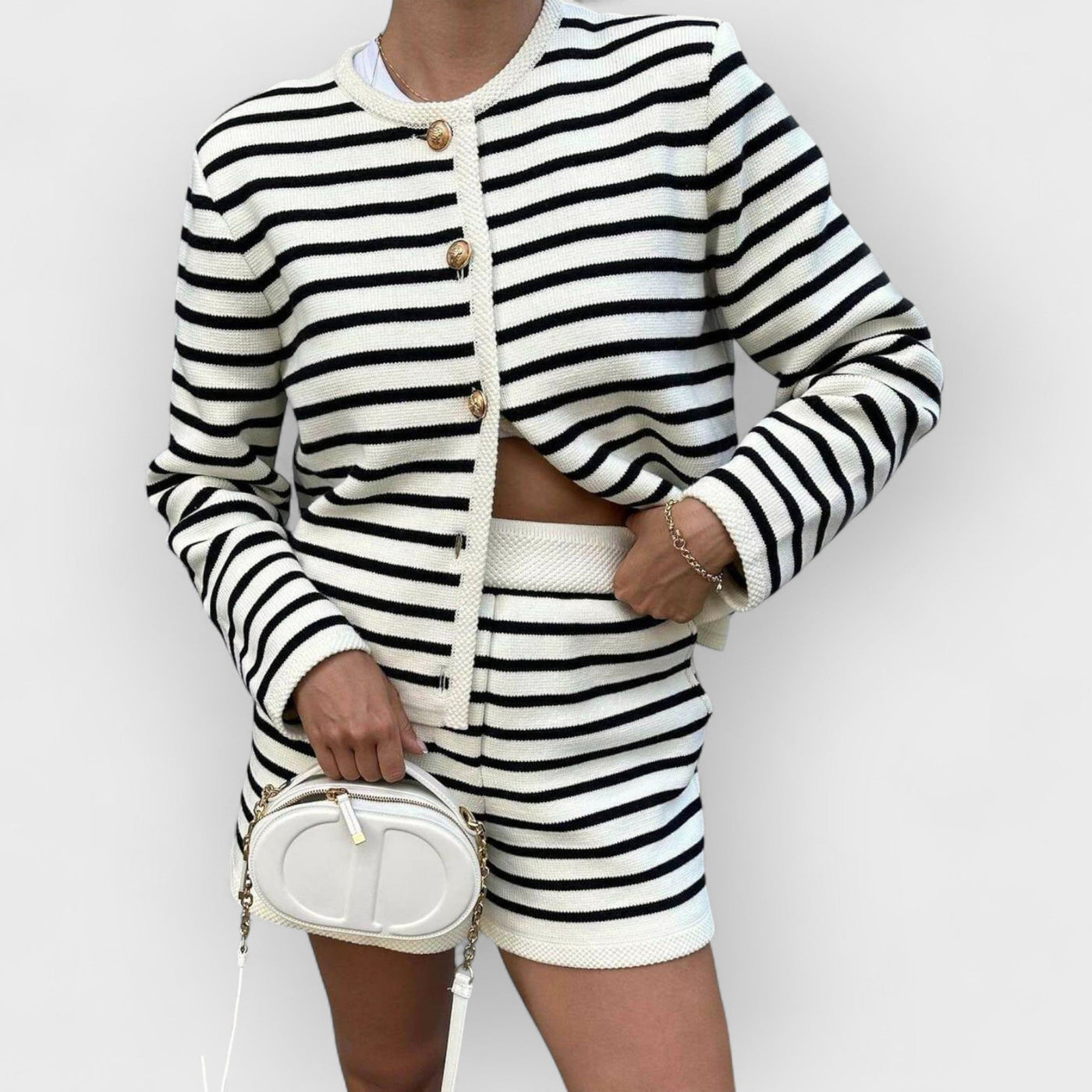 Vintage Striped Crew Neck Knitted Cardigan Jacket