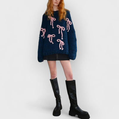 Exquisite Bow Crew Neck Loose Sweater