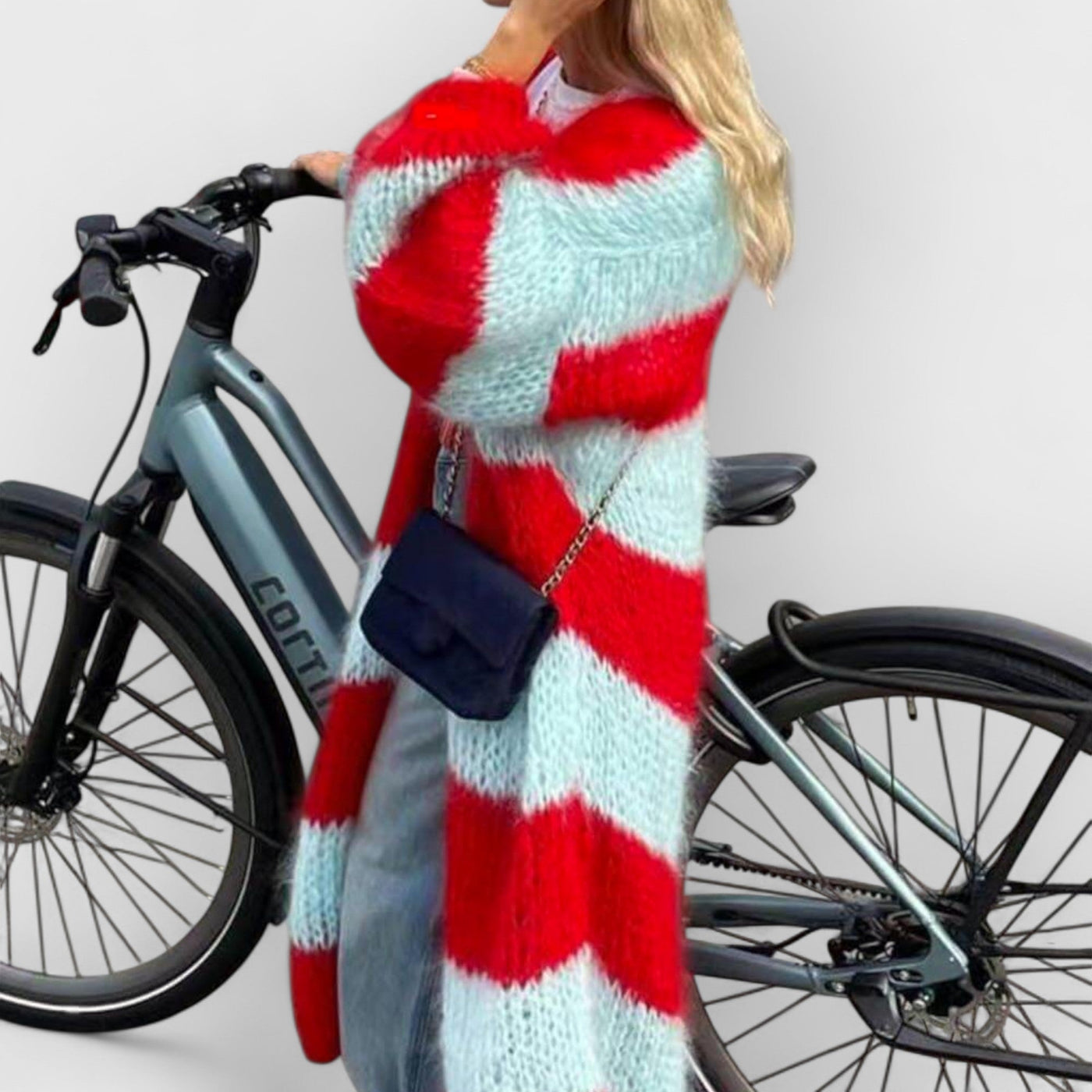 Lazy Style Contrast Striped Sweater Long Coat