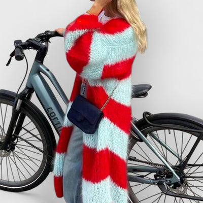 Lazy Style Contrast Striped Sweater Long Coat