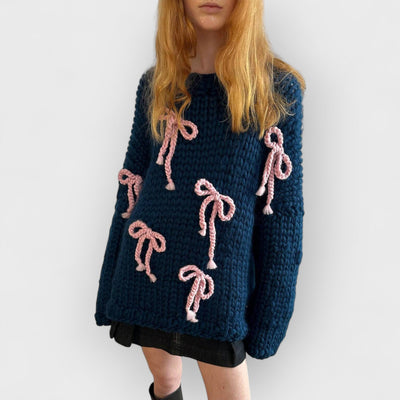 Exquisite Bow Crew Neck Loose Sweater